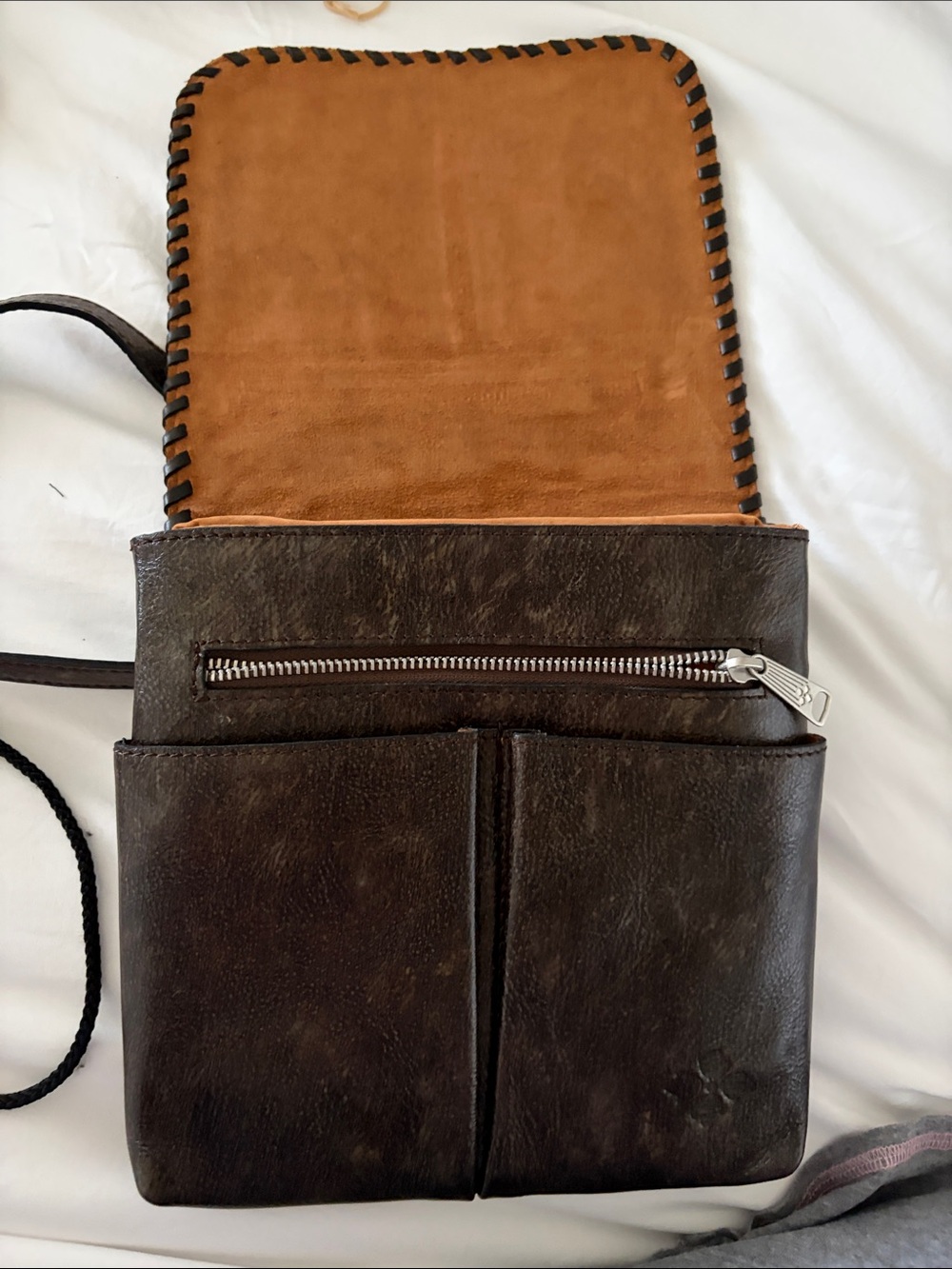 Patricia Nash Brown Leather Crossbody with Turquoise Detailing - Picture 2 of 8